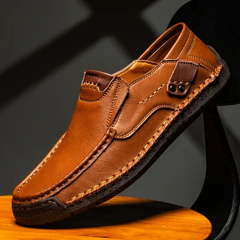 Обувь из натуральной кожи, Мужские роскошные Брендовые Повседневные Официальные лоферы без застежки, Мужская обувь для вождения, Походная дышащая обувь на плоской подошве, Мужская обувь