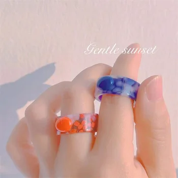 Панковские геометрические разноцветные кольца на палец из ацетатной смолы и акрила для девочек-подростков, женские винтажные кольца с имитацией гравия и камня.