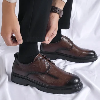 Мужская деловая обувь, черная Классическая Кожаная Повседневная обувь, Мужская Обувь с пряжкой Для вечеринки, Свадебные туфли-оксфорды, Мокасины, Мужские Туфли для вождения на плоской подошве