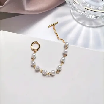 Браслет с жемчугом во французском стиле, модный дизайн, асимметричный браслет без пуговиц Instagram, хит продаж, простой подарочный браслет оптом.