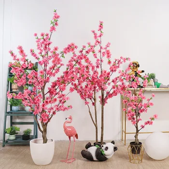 Имитация цветущего персикового дерева Большой искусственный Бонсай Розовое растение в горшке Большие Цветы Для украшения дома Праздничный Ландшафтный дизайн