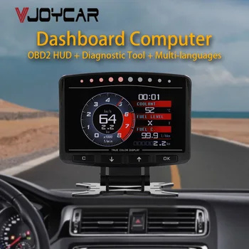 Приборная панель Vjoycar Автомобильный Компьютер HUD OBD2 Датчик Автоматический Цифровой Многоязычный Дисплей Умный Одометр Частота вращения двигателя, об/мин Неисправные Сигналы Тревоги