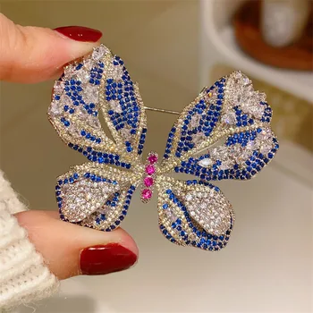 Таинственные Синие Объемные броши-бабочки с микро-инкрустацией цирконием для женщин, роскошные дизайнерские аксессуары, Булавки, ретро-украшения
