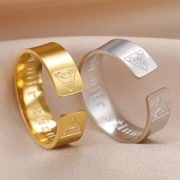Dawapara Винтажное мужское кольцо в стиле панк Providence, открывающее Всевидящее око, Регулируемое кольцо из нержавеющей стали в стиле хип-хоп, ювелирный подарок