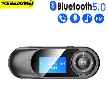 Автомобильный адаптер Bluetooth 5.0, Беспроводной аудиопередатчик, приемник, 3,5 AUX USB-ключ, Громкая связь с ЖК-дисплеем для ПК-телефона