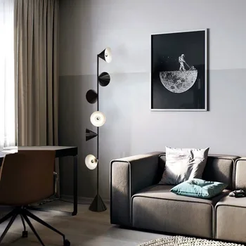 Скандинавский торшер Creative 6 ламп, железные черные торшеры для домашнего декора в гостиной, спальне, черная торшерная лампа