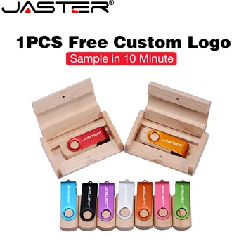 JASTER Бесплатный Пользовательский Логотип USB 2.0 Флэш-Накопитель 128 ГБ Деревянная Коробка Memory Stick 64 ГБ Поворотный Флеш-Накопитель 32 ГБ Креативный Подарок USB-Накопитель