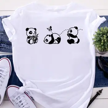 Футболки, женская летняя модная одежда с коротким рукавом, футболки для отпуска, топы с героями мультфильмов Love Panda Animal, женские футболки с графическим рисунком