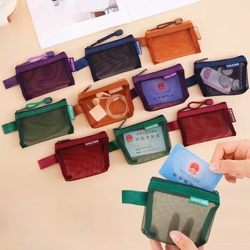 Нейлоновые сетчатые сумки для монет, кошелек, ретро-видимые сетчатые квадратные сумки на молнии для хранения ключей, наушников, органайзера для губной помады, удостоверения личности, держателя кредитной карты