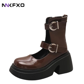 Женские модные ботинки Ankel, женские демисезонные короткие сапоги с круглым носком, сапоги на квадратном каблуке, аксессуары для ремня, пряжка для ремня, QB425