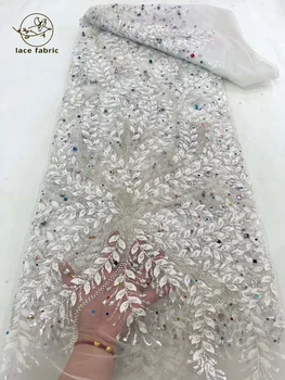 Роскошные вечерние платья Белого цвета 2023 г. Высококачественная вышивка, Французское кружево, Африканские блестки, Бисер, Камни, Кружевная ткань для шитья
