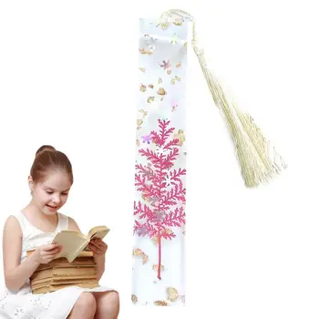 Цветочная закладка Прозрачные закладки Книжный маркер из смолы с кисточками Прозрачный прессованный цветок Для книголюбов Праздничный подарок для детей