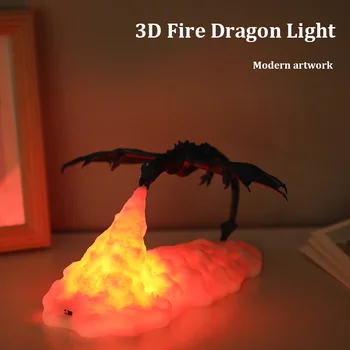 Светодиодные настольные лампы с 3D-принтом Fire Dragon Ice Dragon, ночник, Перезаряжаемая Защита для глаз, Мягкий свет для спальни, гостиной, дома