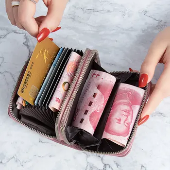 Портативные женские кошельки, мини-сумка из искусственной кожи на двойной молнии, модный однотонный футляр для кредитных карт, короткие кошельки для монет