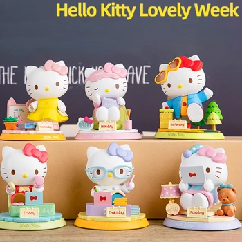 Sanrio Blind Box Фигурка Hello Kitty Серия Lovely Week Kawaii Косплей Модель Коллекция игрушек Декор стола в комнате Куклы Подарок для детей