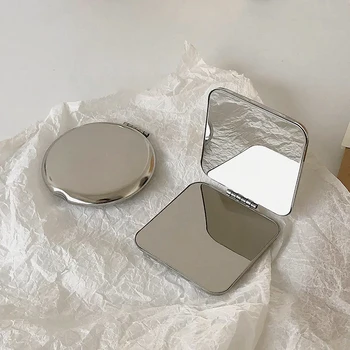 1 шт. Портативное женское зеркало для макияжа из нержавеющей стали, карманное косметическое зеркало для макияжа в сложенном виде, маленькие различной формы