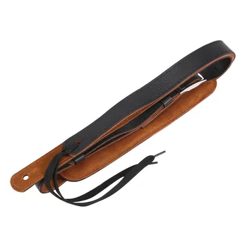 Прочный кожаный ремень для электрогитары с металлической пряжкой, плечевой ремень, регулируемые винтажные гитарные ремни-черный цвет