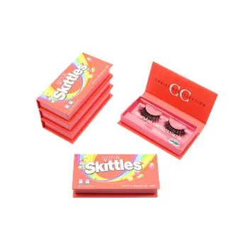 Коробка для хранения ресниц в стиле Красных Радужных конфет Оптовая Продажа Накладных ресниц для макияжа 3D Норковые ресницы Упаковка для ресниц на заказ Футляр для ногтей